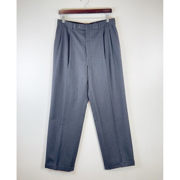 VINTAGE Burberrys Mens Dress Pants Blue Pinstriped Straight Pleated Front 32x30 - Picture 1 of 9